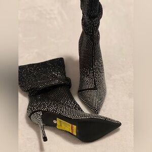 Thalia Sodi Black Rhinestone Heeled Boots (T)